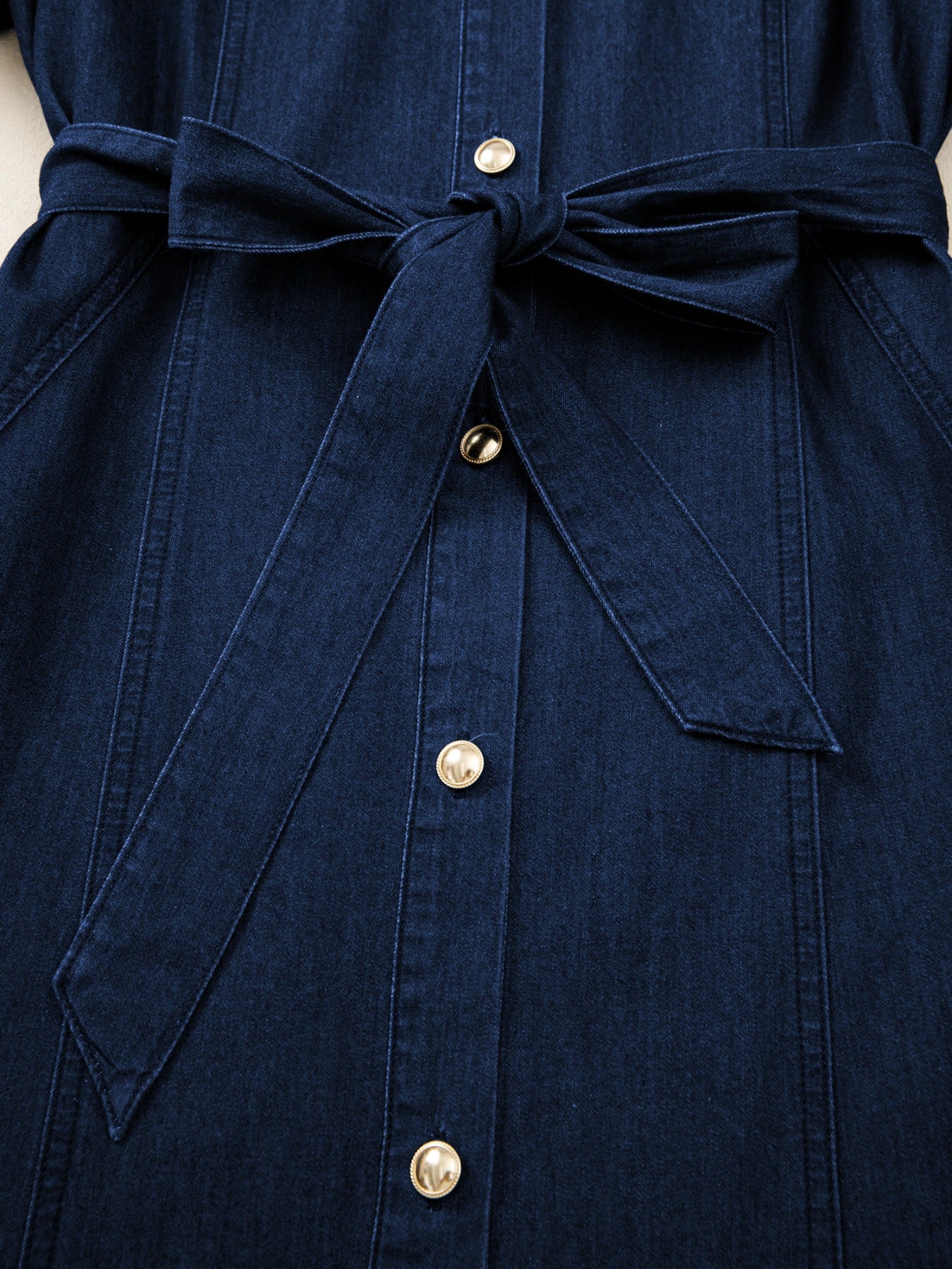 Belted Button-Down Midi Denim Dress - Image 8