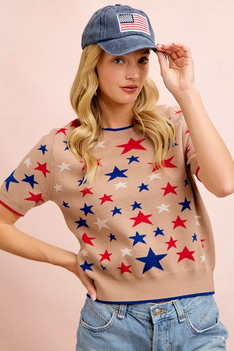 BiBi 4th Of July Multi Star Patterned Cozy Knit Top - Image 10