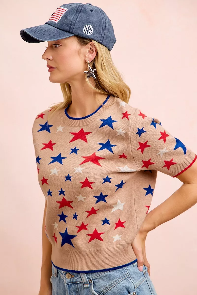 BiBi 4th Of July Multi Star Patterned Cozy Knit Top - Image 4