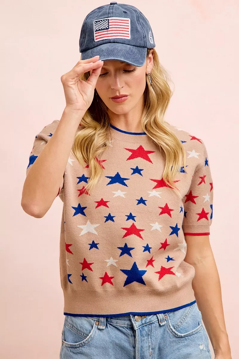 BiBi 4th Of July Multi Star Patterned Cozy Knit Top - Image 7