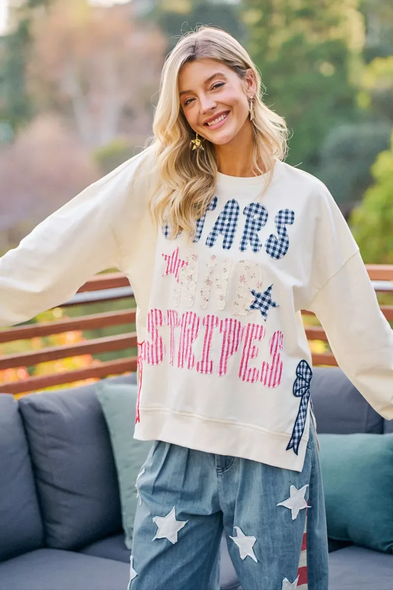 BiBi 4th Of July Stars And Stripes Patches Sweatshirt - Image 25