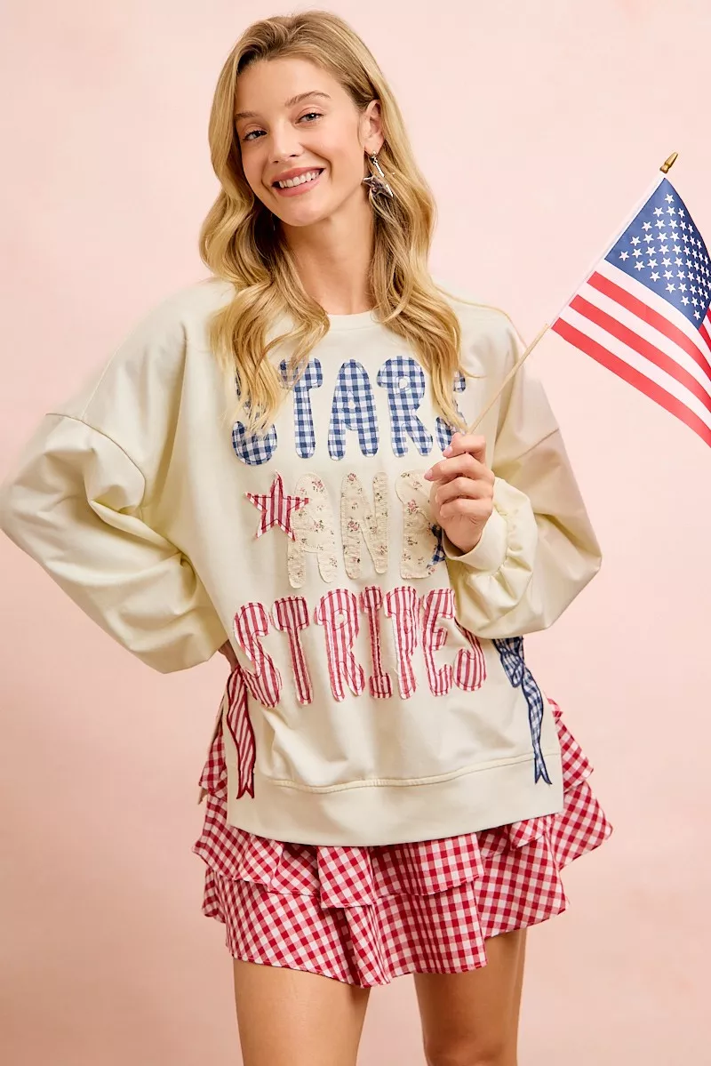 BiBi 4th Of July Stars And Stripes Patches Sweatshirt - Image 4