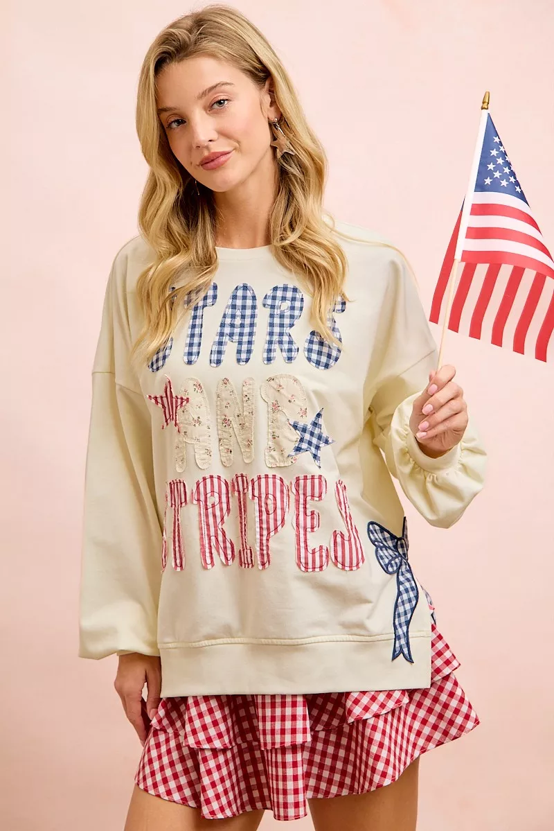 BiBi 4th Of July Stars And Stripes Patches Sweatshirt - Image 6