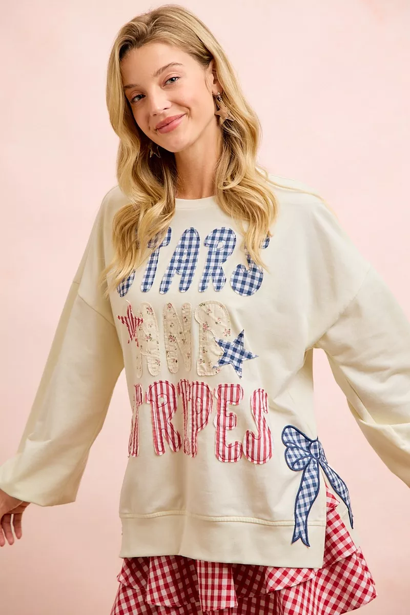 BiBi 4th Of July Stars And Stripes Patches Sweatshirt - Image 8