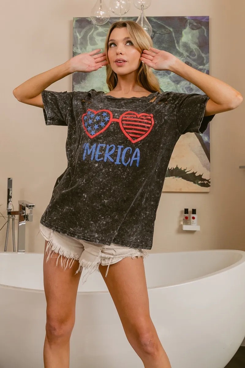 BiBi 4th Of July Theme Mineral Washed Laser Cut Top - Image 14