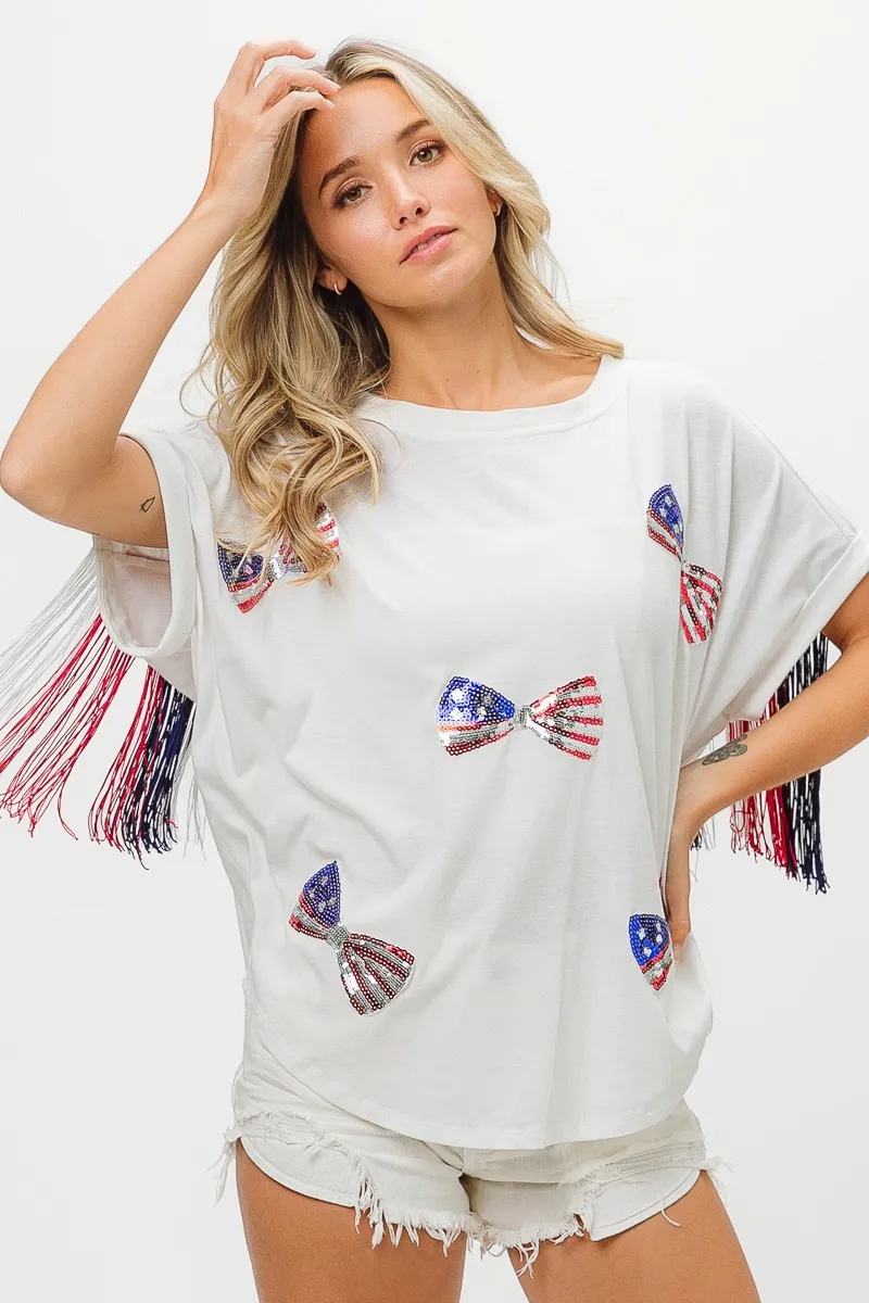 BiBi American Flag Sequin Ribbon T-Shirt - Image 15