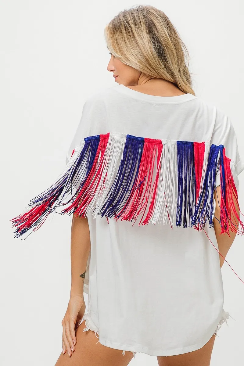 BiBi American Flag Sequin Star Fringe Top - Image 7