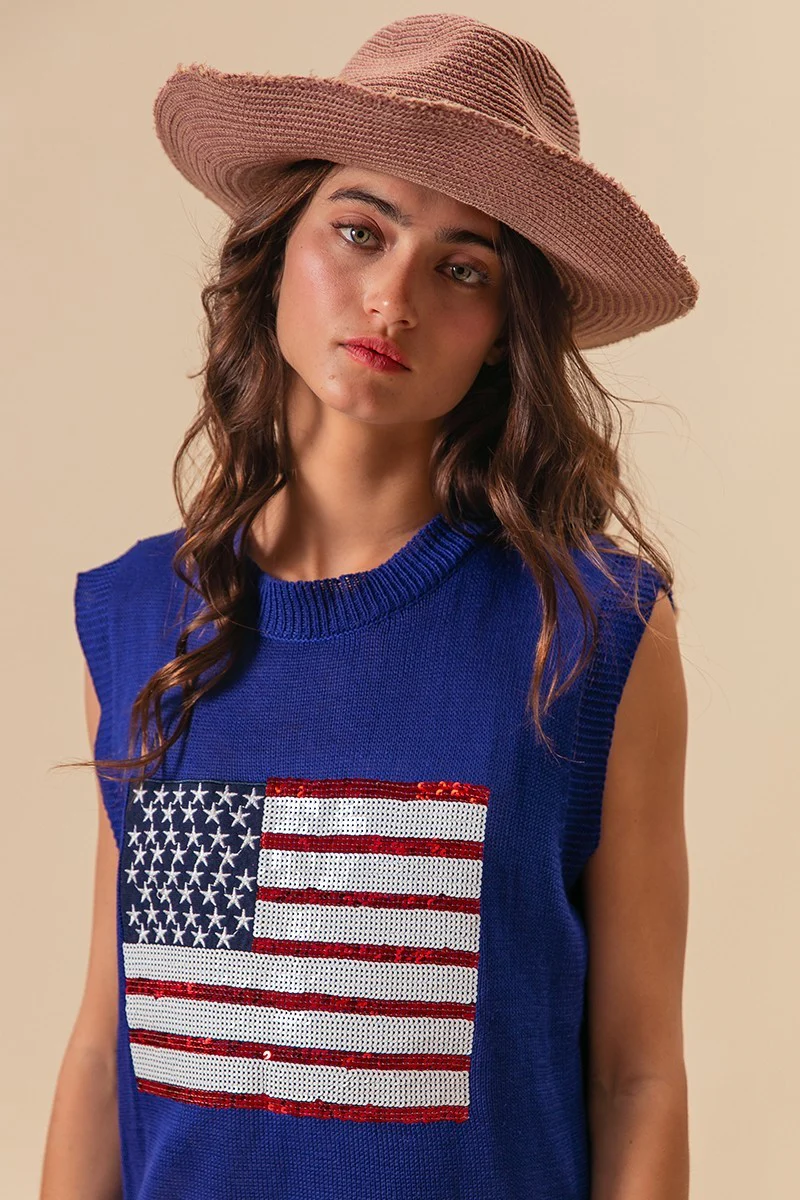 BiBi American Flag Sequins Patch Knit Vest - Image 2