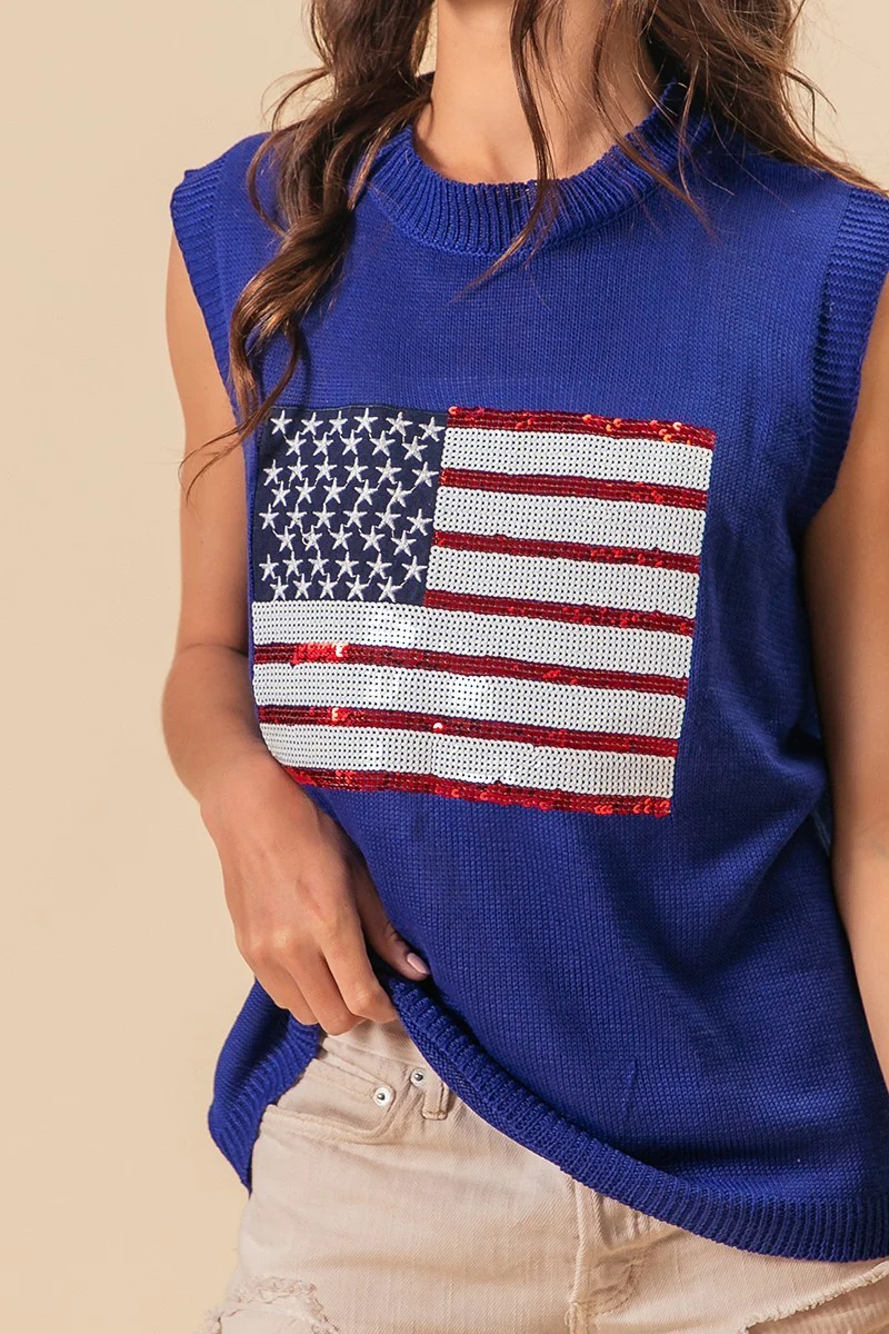 BiBi American Flag Sequins Patch Knit Vest - Image 3