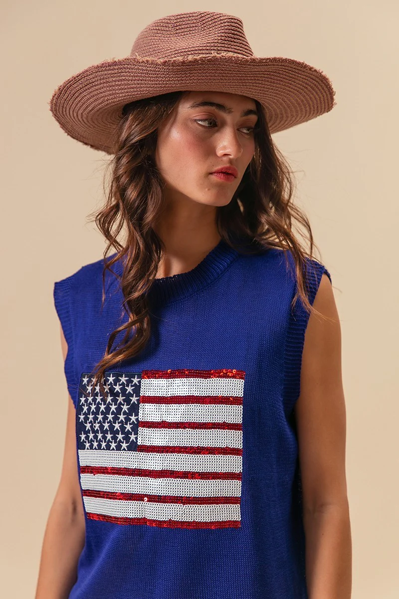 BiBi American Flag Sequins Patch Knit Vest - Image 4