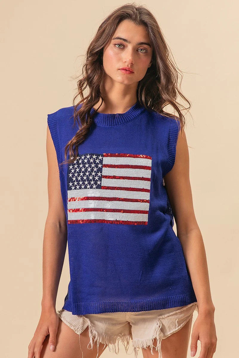 BiBi American Flag Sequins Patch Knit Vest - Image 5