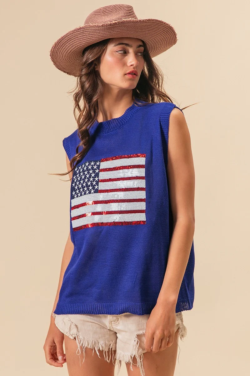 BiBi American Flag Sequins Patch Knit Vest - Image 6