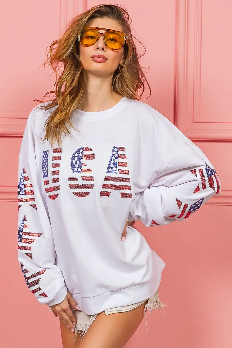 BiBi American Flag USA and Star Sequin Sweatshirt - Image 11