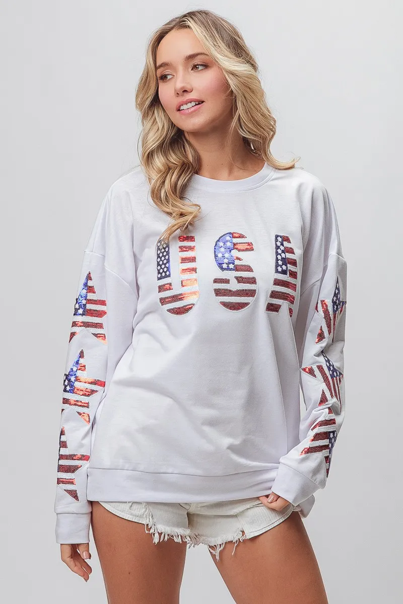 BiBi American Flag USA and Star Sequin Sweatshirt - Image 12