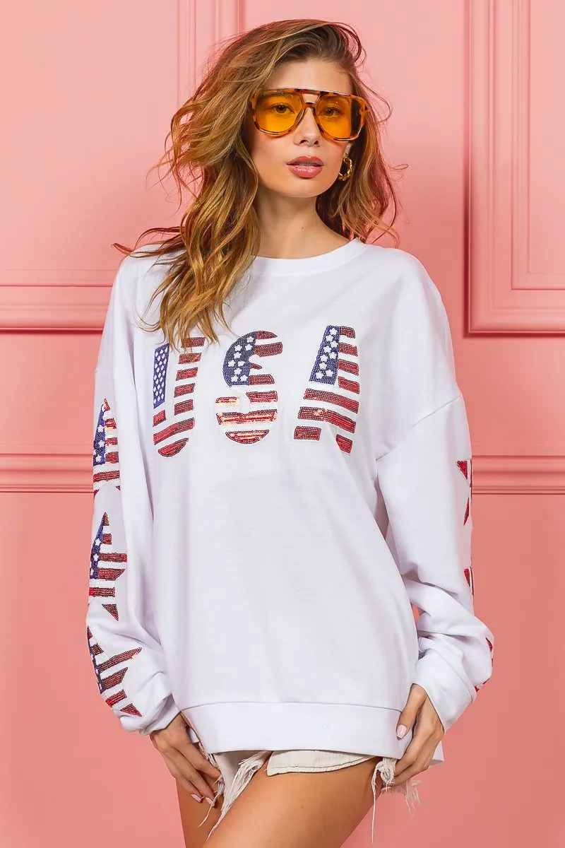 BiBi American Flag USA and Star Sequin Sweatshirt - Image 8