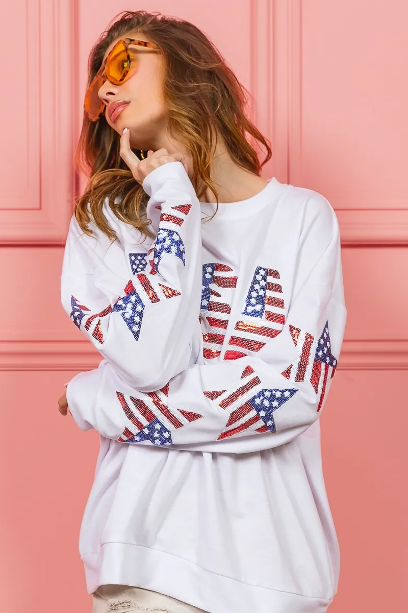 BiBi American Flag USA and Star Sequin Sweatshirt - Image 9