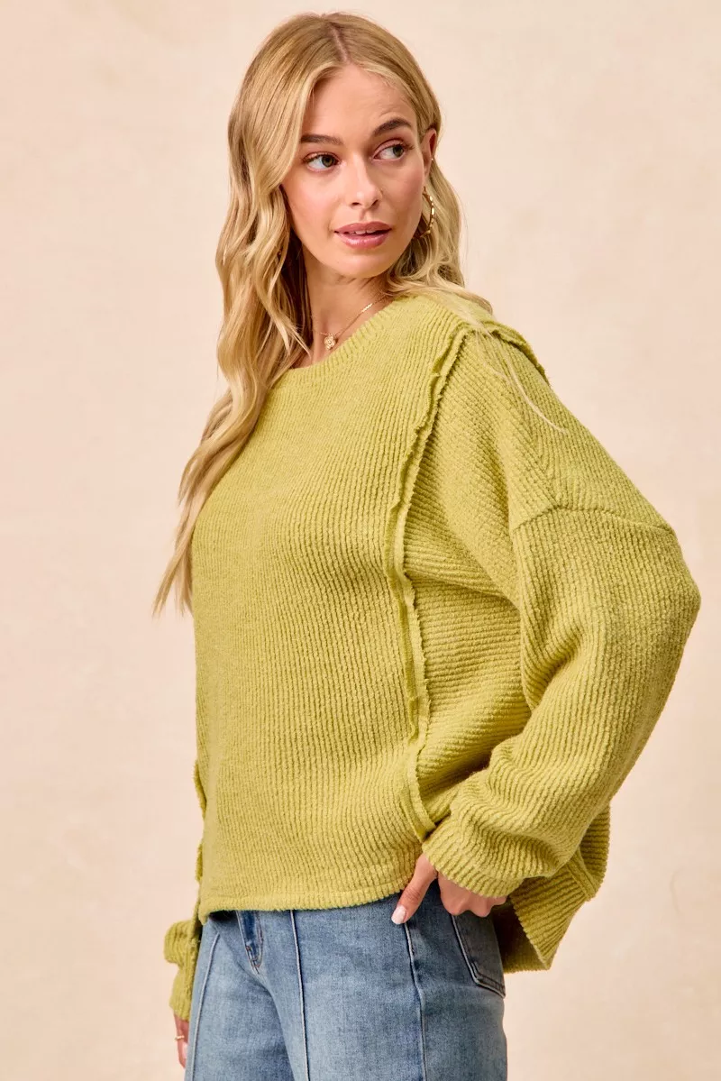 BiBi Boucle Rib Knit Uneven Hem Sweater With Open Seam - Image 10