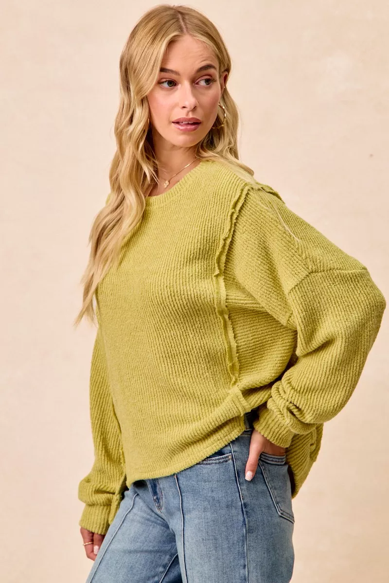 BiBi Boucle Rib Knit Uneven Hem Sweater With Open Seam - Image 3