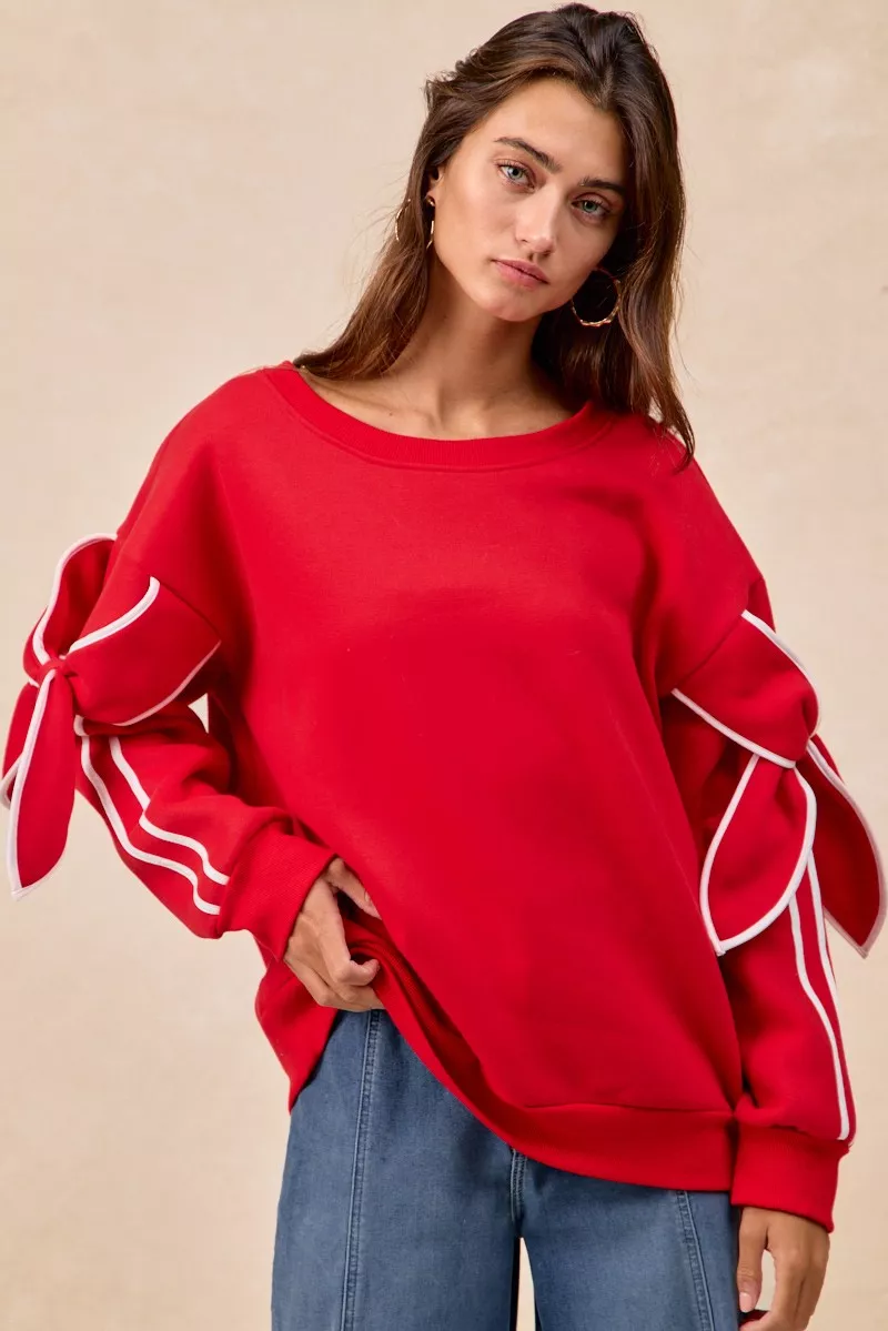 BiBi Bow Detail Sleeves Fleece Sweatshirt - Image 4