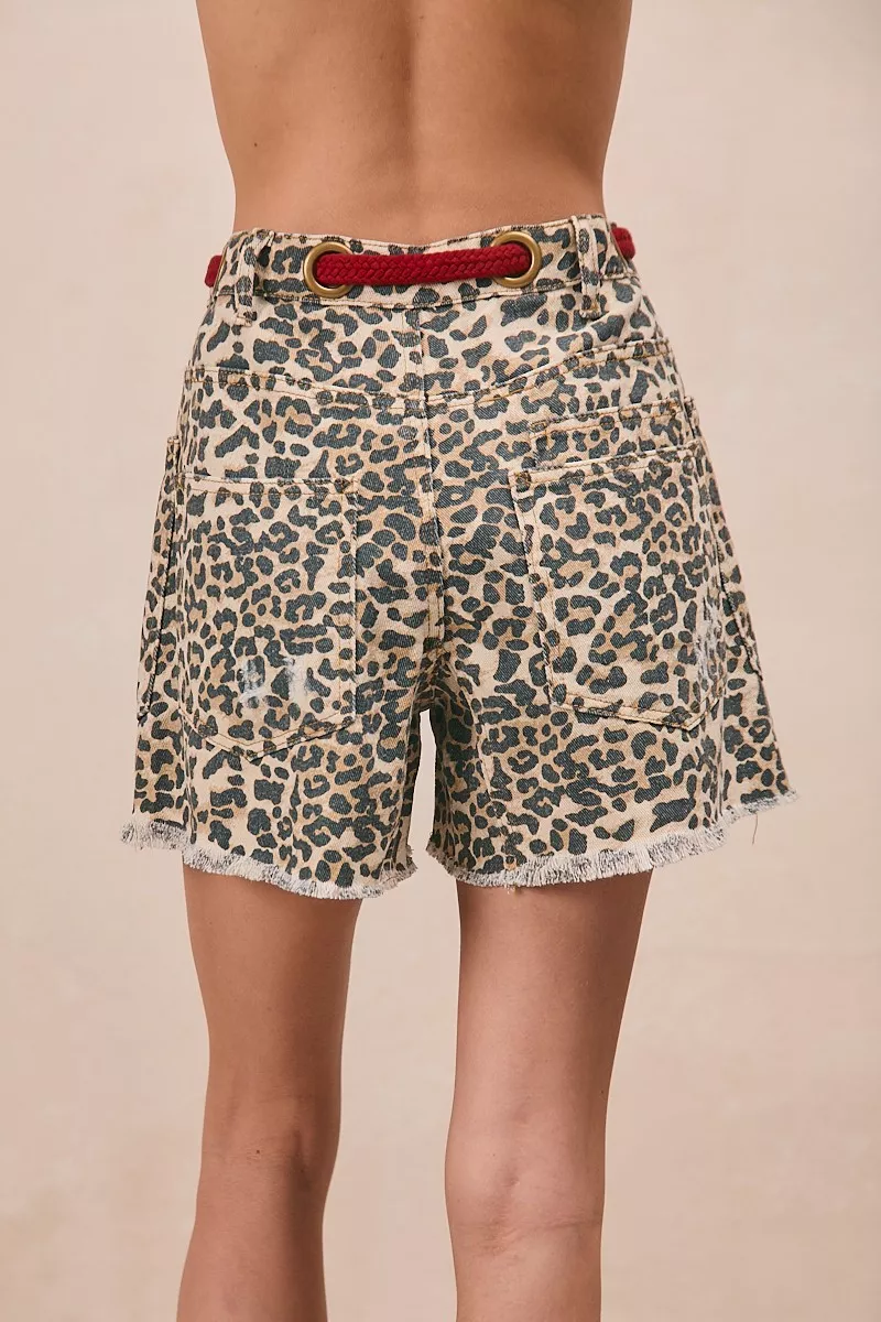 BiBi Braided Waist Belt Patch Pockets Leopard Print Shorts - Image 3