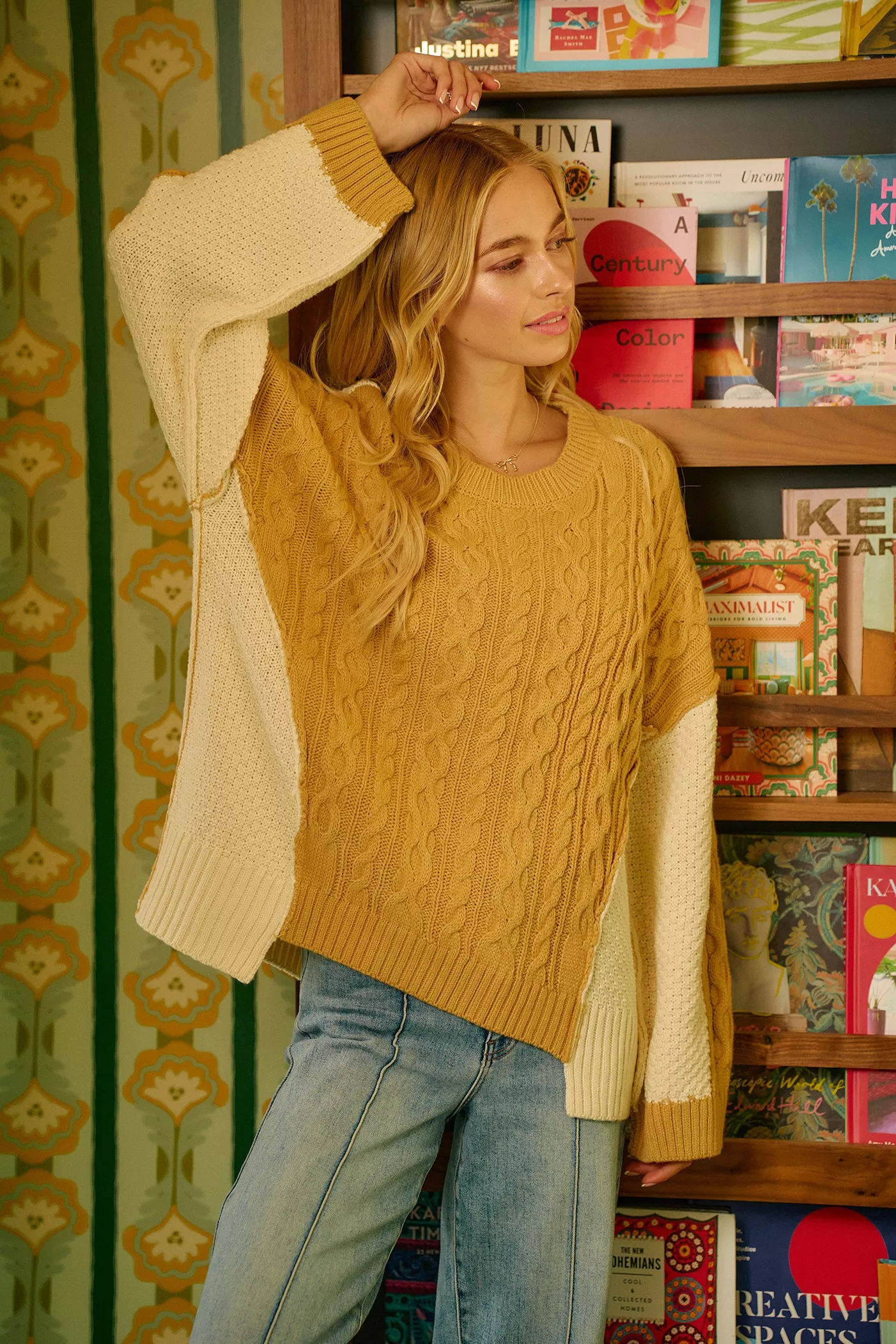 BiBi Cable Knit With Hacci Combo Sweater With Uneven Hem Detail - Image 13