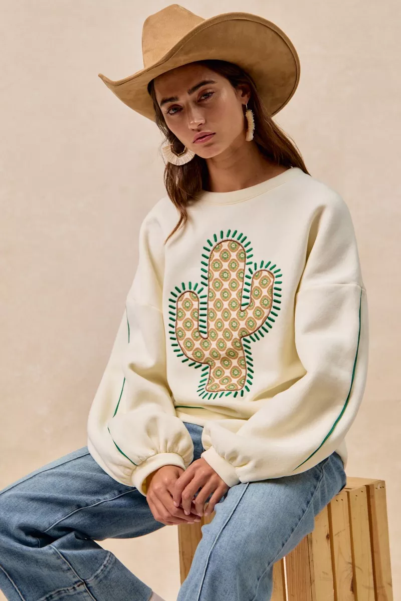 BiBi Cactus Embroidered Fleece Sweatshirt - Image 9