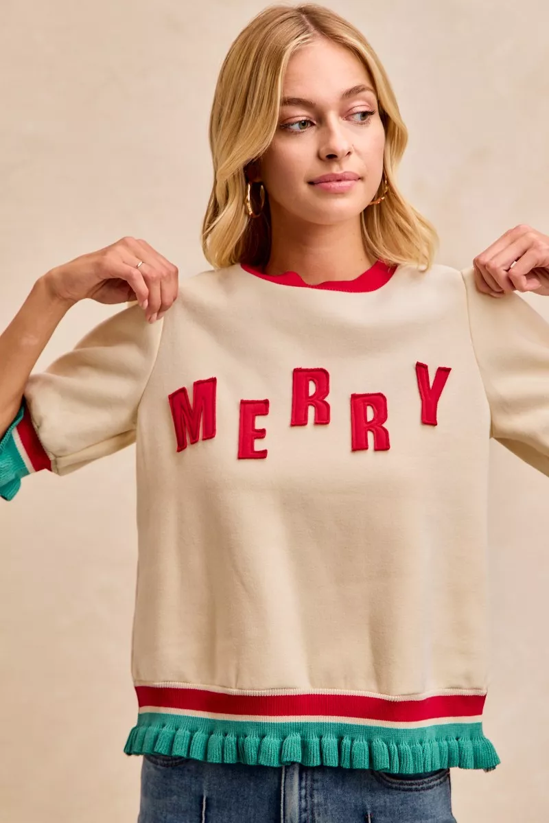BiBi Christmas Merry Letter Patches Contrast Banded Top - Image 14