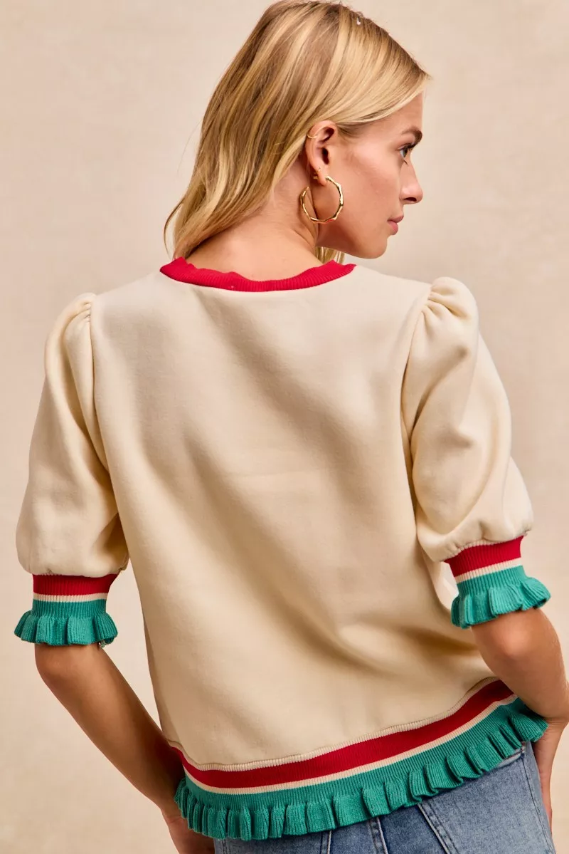 BiBi Christmas Merry Letter Patches Contrast Banded Top - Image 15