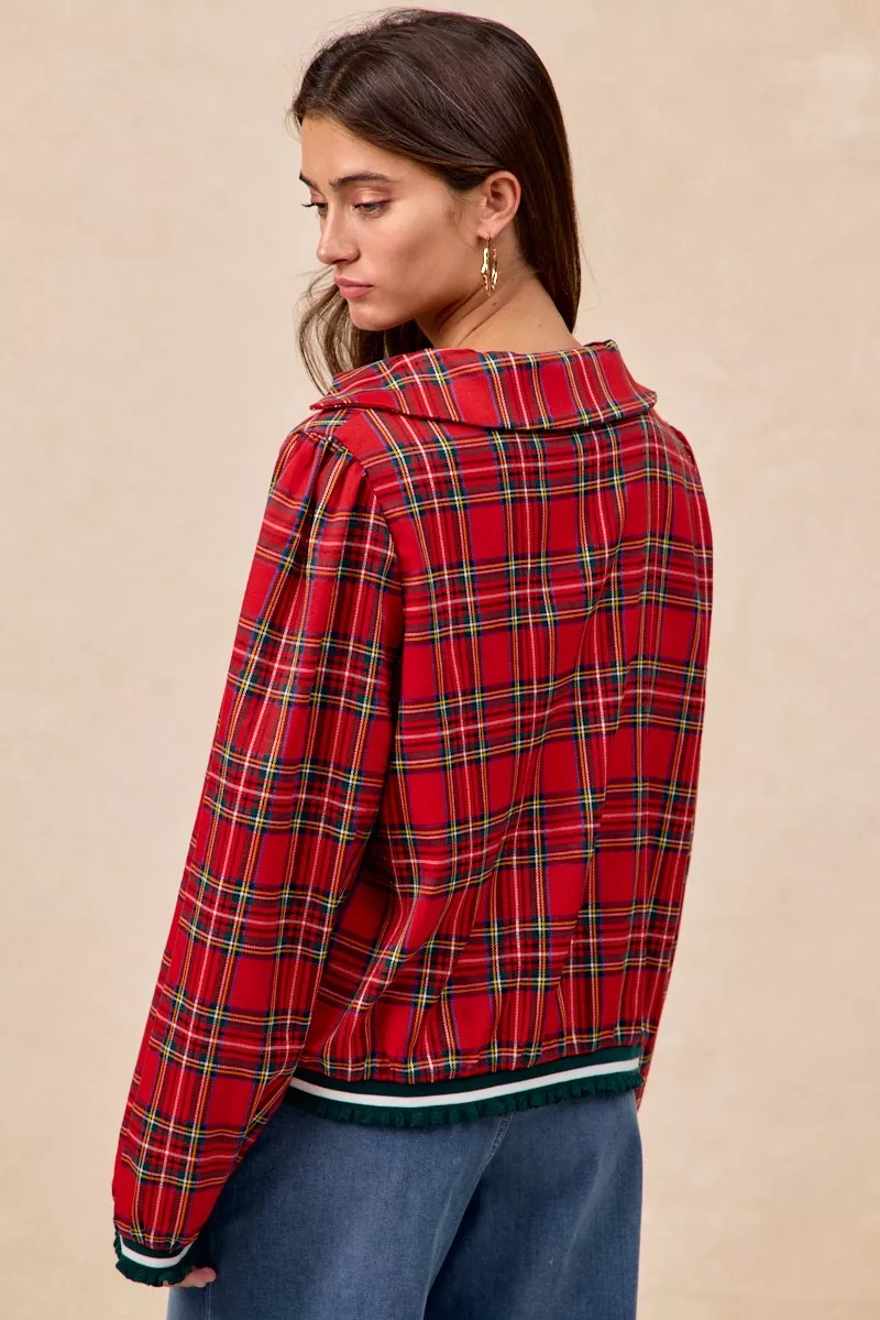 BiBi Christmas Plaid Collared Top with Ruffled Detail - Image 20