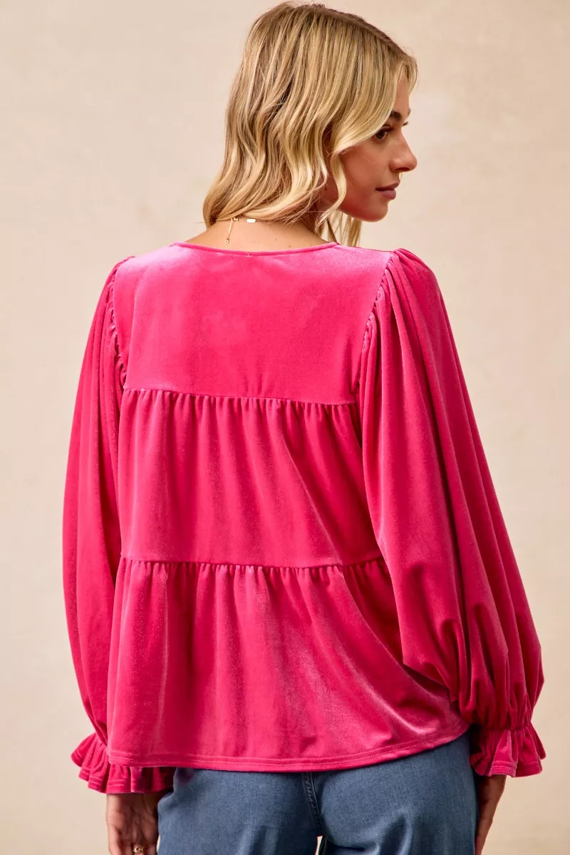 BiBi Christmas Theme Velvet Bow Tied Blouse - Image 12