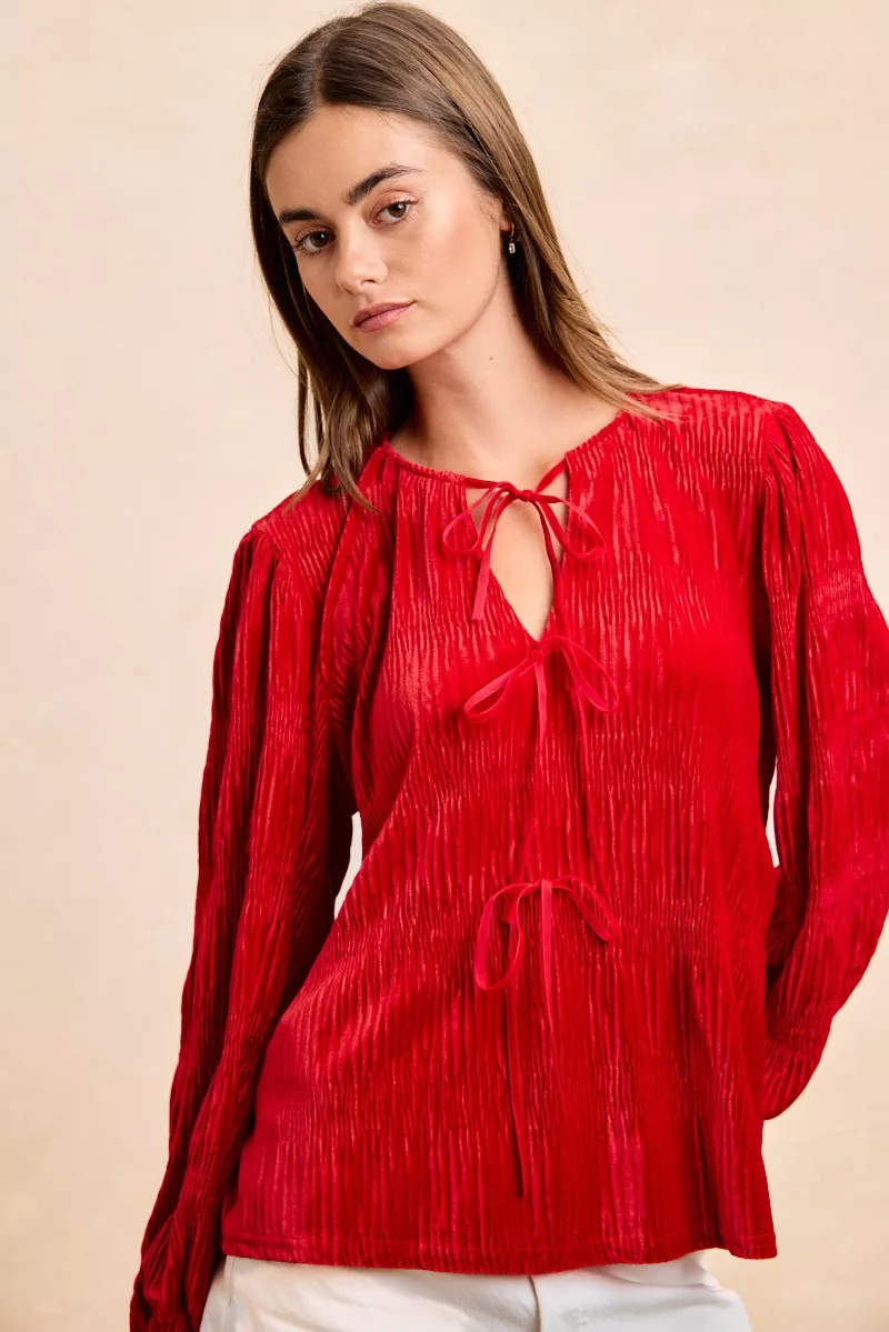 BiBi Christmas Theme Velvet Bow Tied Top With Neck Drop - Image 6