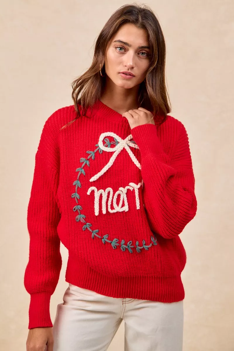 BiBi Christmas Wreath Merry Letter Knit Top - Image 14