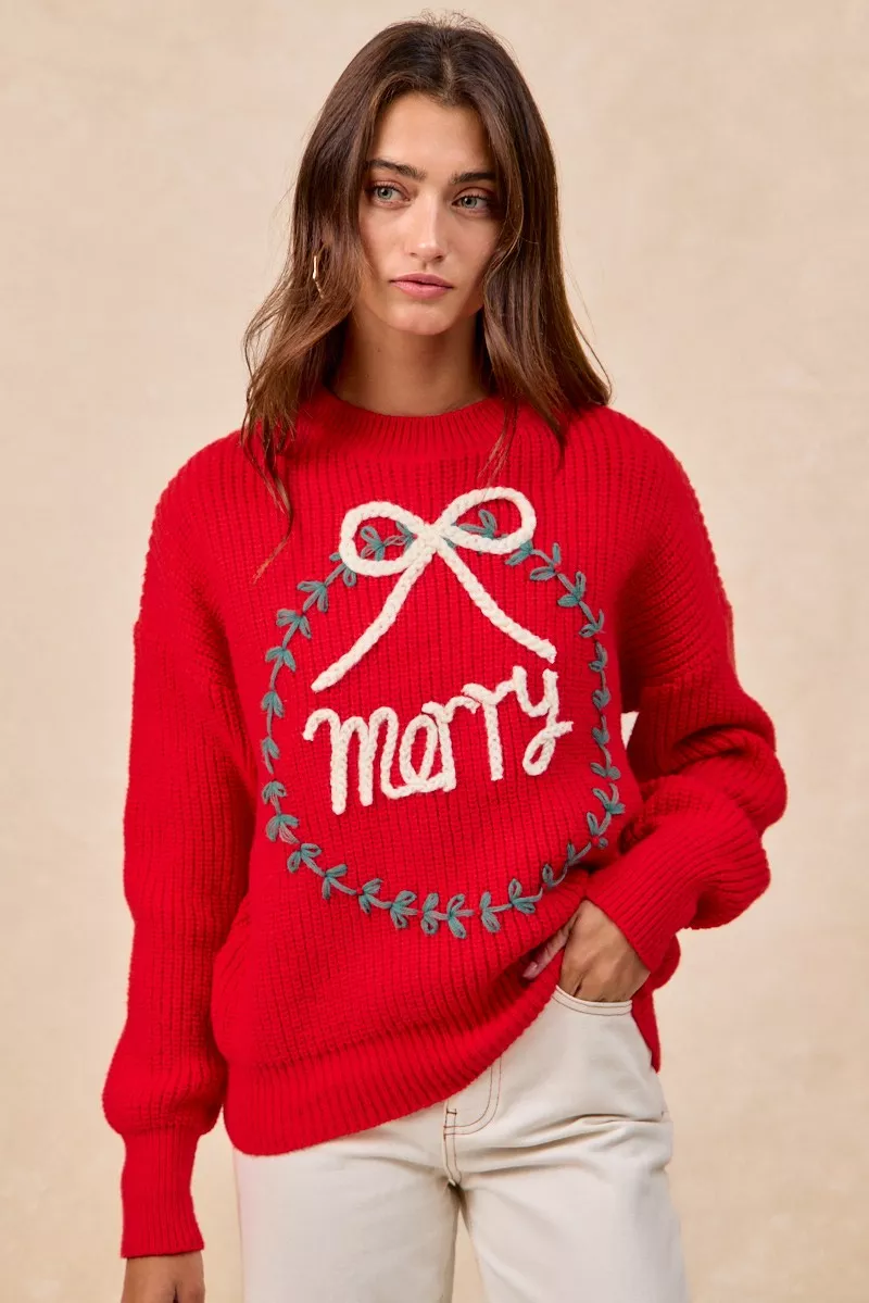 BiBi Christmas Wreath Merry Letter Knit Top - Image 17