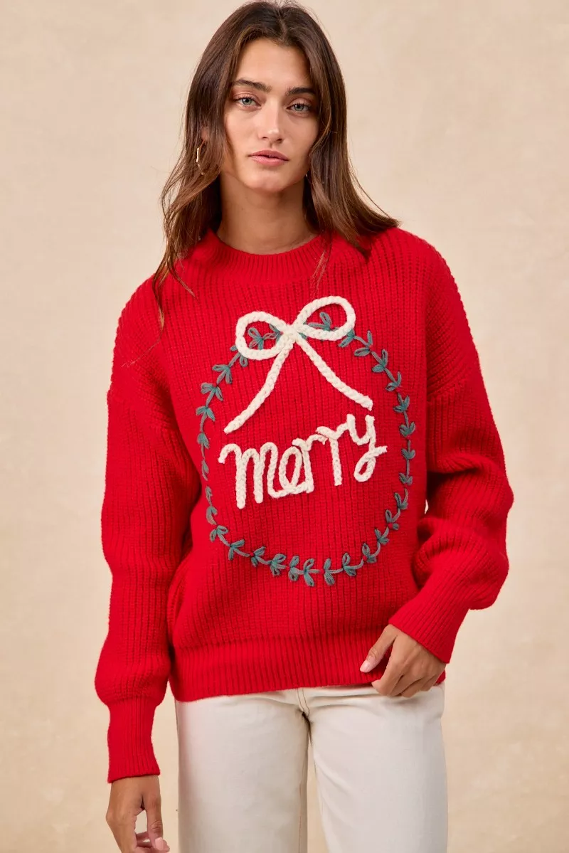 BiBi Christmas Wreath Merry Letter Knit Top - Image 18