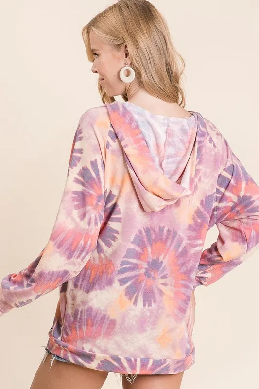 BiBi Circular Tie Dye Print Terry Hoodie with Kangaroo - Image 8
