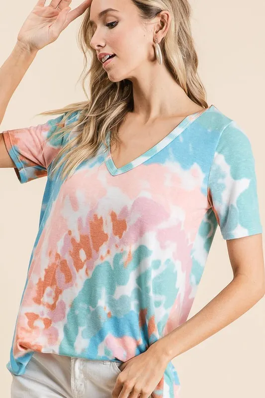 BiBi Circular Tie Dye Print V Neck Top - Image 5