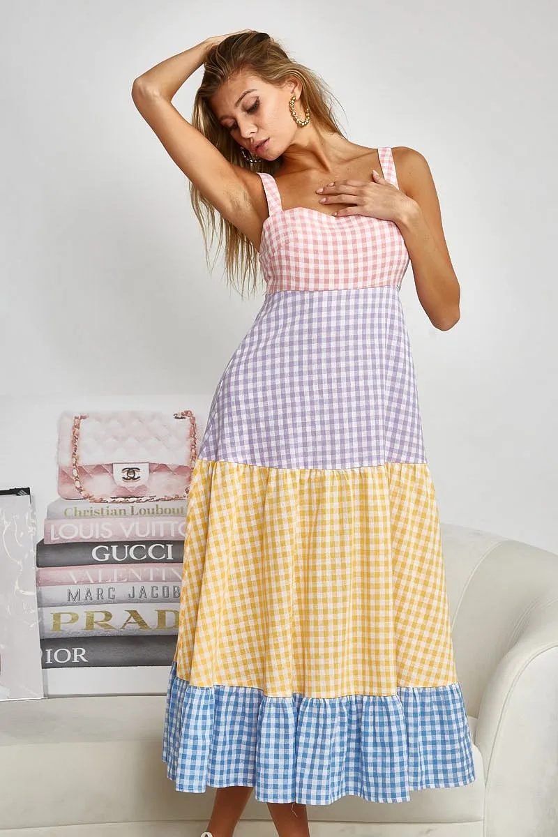 BiBi Color Block Tiered Gingham Dress - Image 5