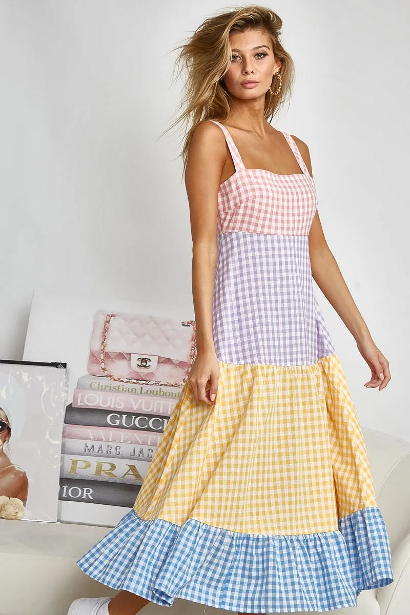 BiBi Color Block Tiered Gingham Dress - Image 7