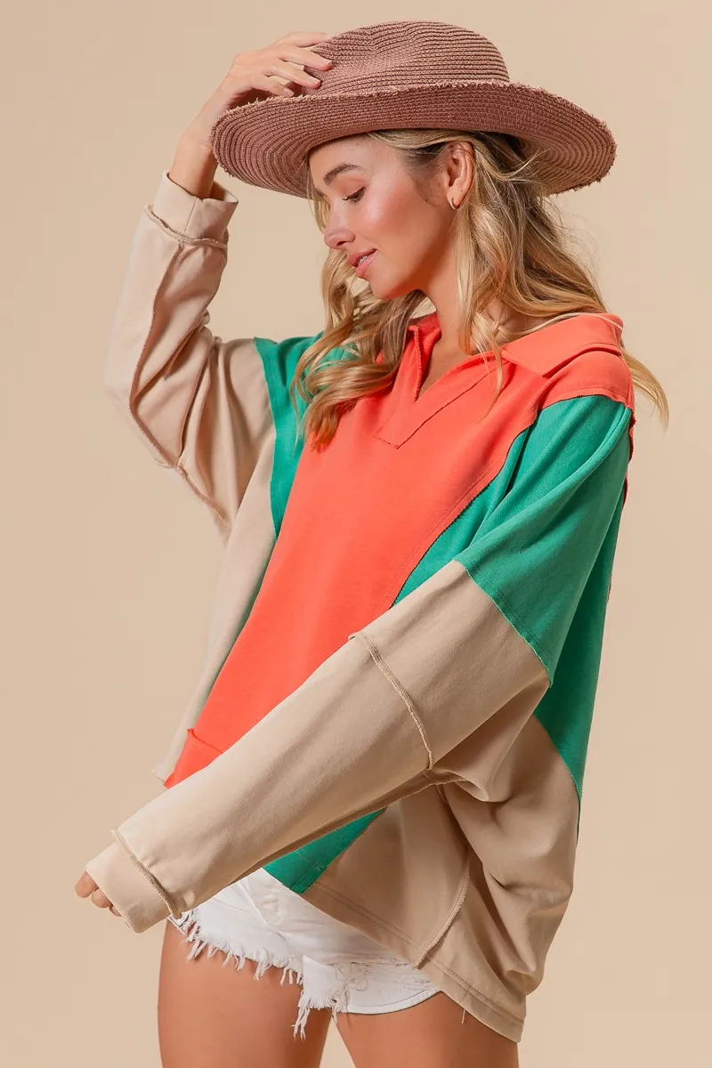 BiBi Colorblock Exposed Seam French Terry Sweatshirt - Image 5