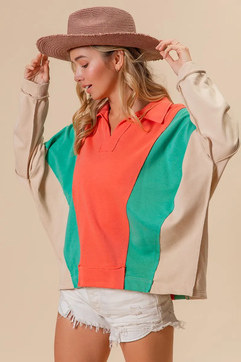 BiBi Colorblock Exposed Seam French Terry Sweatshirt - Image 9