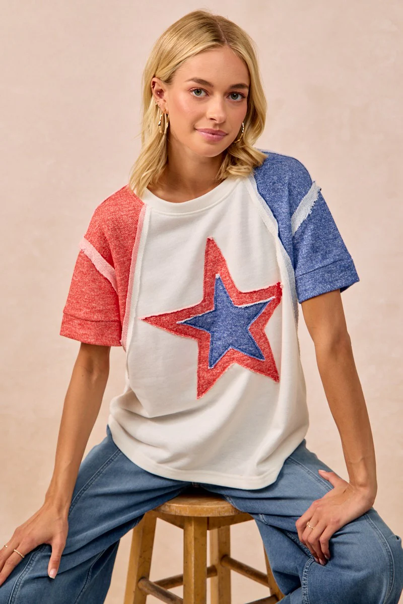 BiBi Contrast French Terry Cut Edge Detail Fourth Of July Theme T-Shirt - Image 11