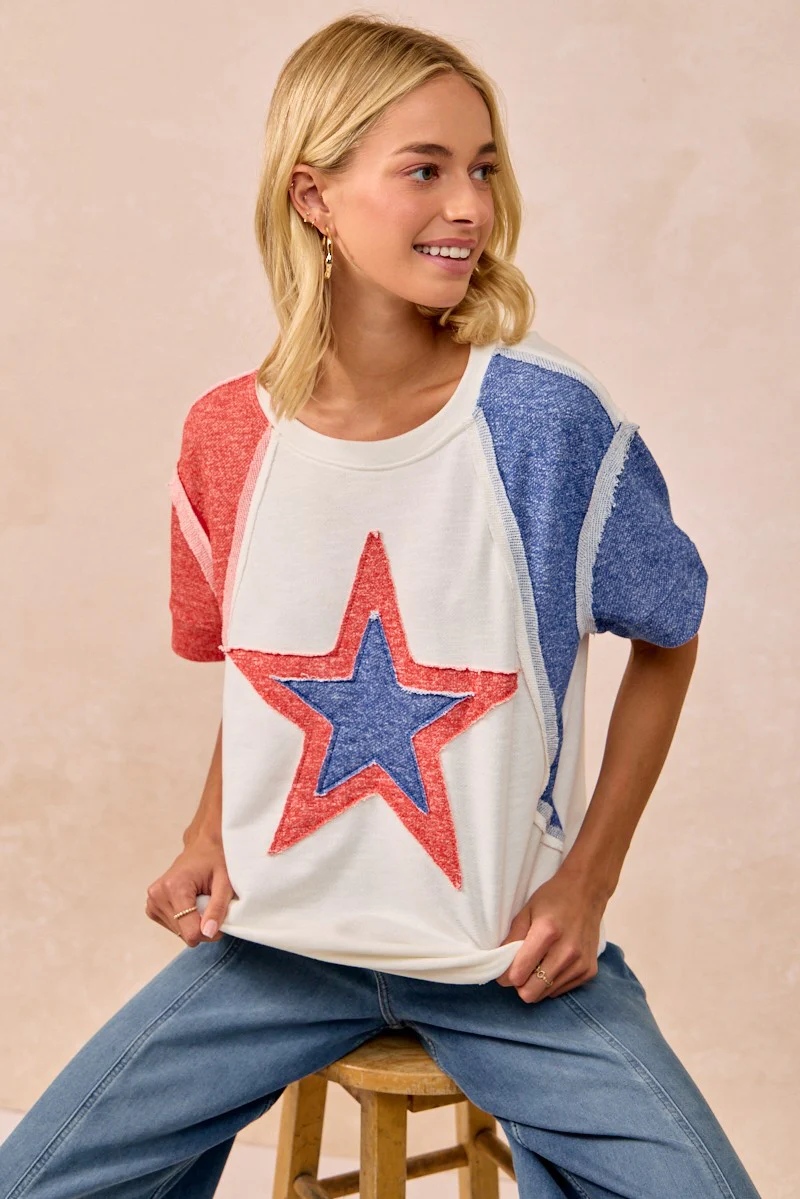 BiBi Contrast French Terry Cut Edge Detail Fourth Of July Theme T-Shirt - Image 12