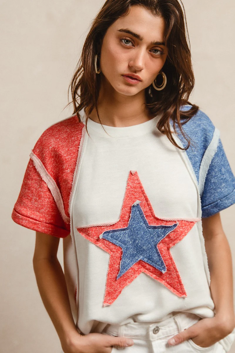 BiBi Contrast French Terry Cut Edge Detail Fourth Of July Theme T-Shirt - Image 14