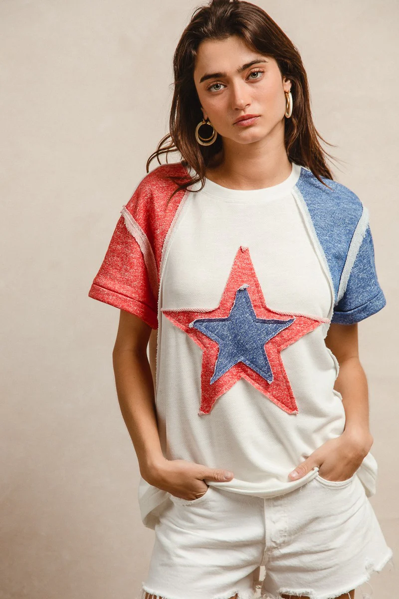 BiBi Contrast French Terry Cut Edge Detail Fourth Of July Theme T-Shirt - Image 15