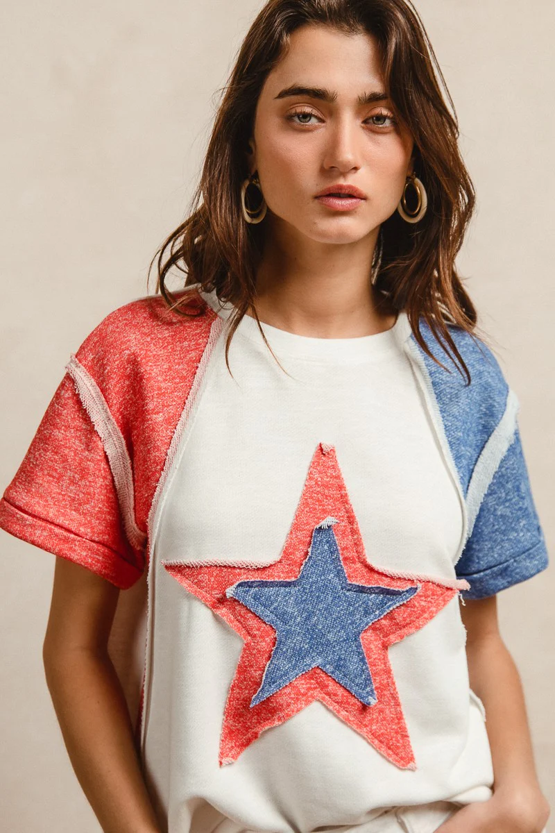 BiBi Contrast French Terry Cut Edge Detail Fourth Of July Theme T-Shirt - Image 16