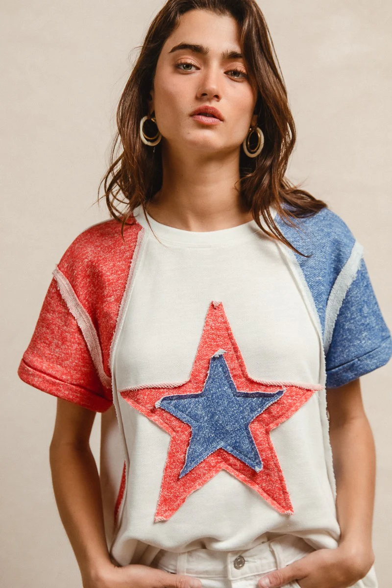 BiBi Contrast French Terry Cut Edge Detail Fourth Of July Theme T-Shirt - Image 19