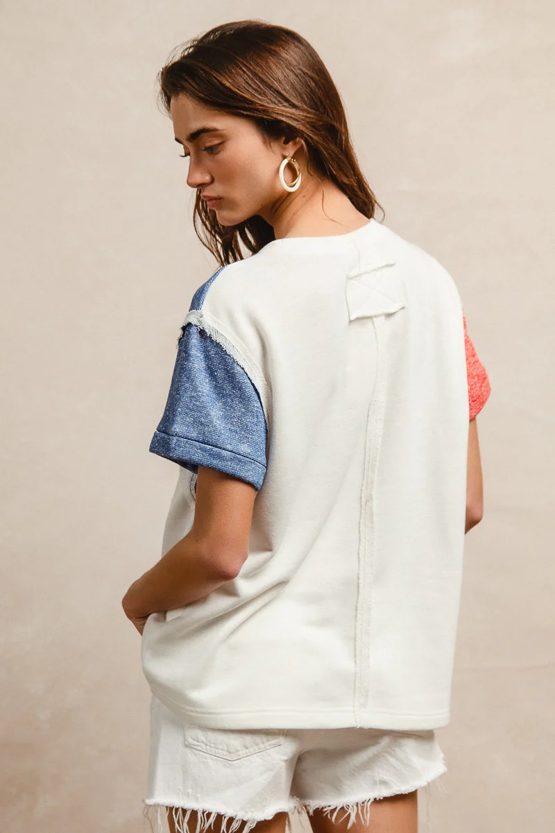 BiBi Contrast French Terry Cut Edge Detail Fourth Of July Theme T-Shirt - Image 20