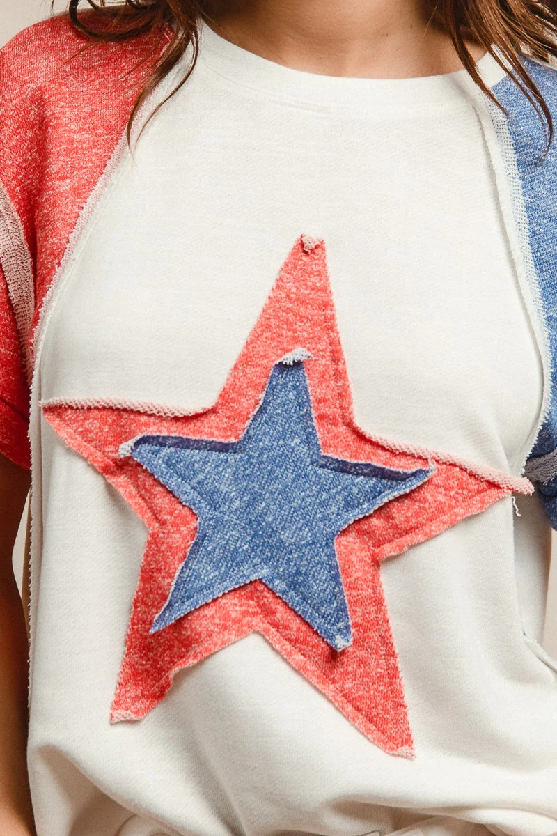 BiBi Contrast French Terry Cut Edge Detail Fourth Of July Theme T-Shirt - Image 4