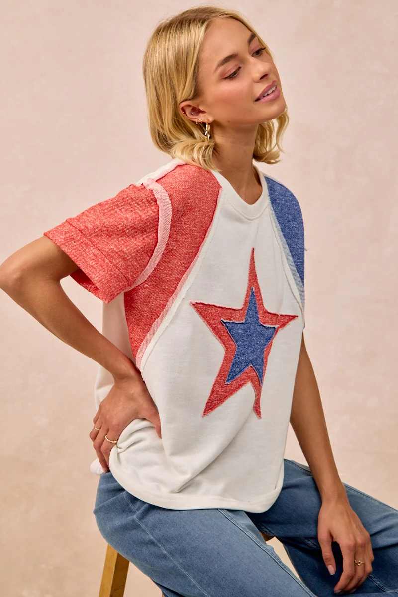 BiBi Contrast French Terry Cut Edge Detail Fourth Of July Theme T-Shirt - Image 6