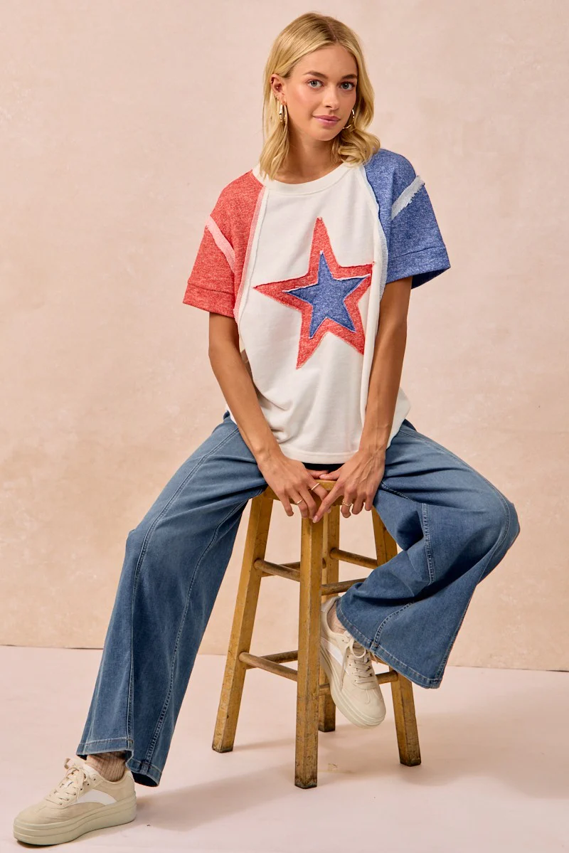 BiBi Contrast French Terry Cut Edge Detail Fourth Of July Theme T-Shirt - Image 9